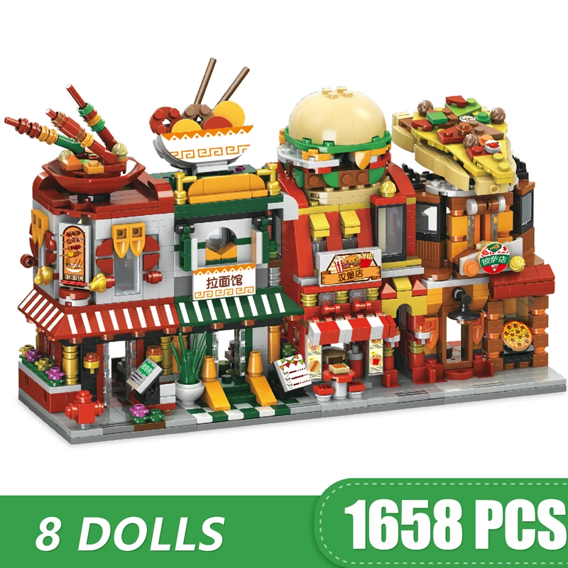 Конструктор игрушечный совместимый с уличным просмотром магазин еды популярная