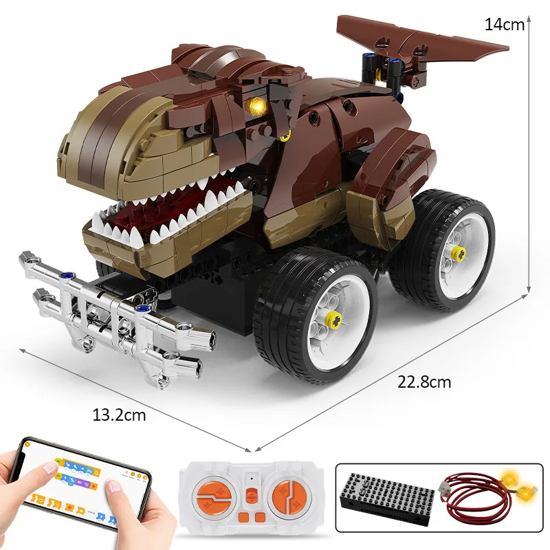 

442Pcs Jurassic World Electric RC Car Dinosaurs Building Blocks App Programming Remote Control Tyrannosaurus Bricks Toy for Kids