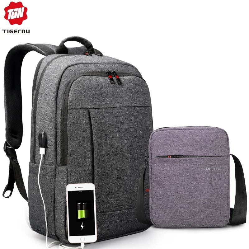 Tigernu рюкзак для ноутбука сумка с usb зарядкой сумка мессенджер мужская сумка брызгозащищенные сумки на плечо 15,6 Mochila мужские дорожные сумки - Цвет: 3142black 5102dark