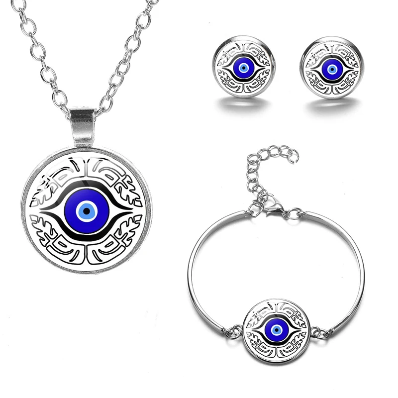 Синий стиль набор ювелирных изделий амулет Очаровательное ожерелье серьги