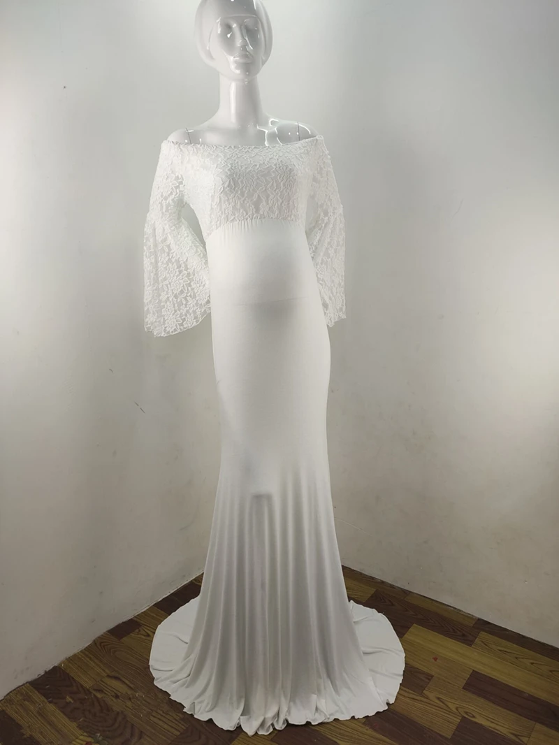 Кружевное платье для беременных с оборками на рукавах Длинные платья фотографий