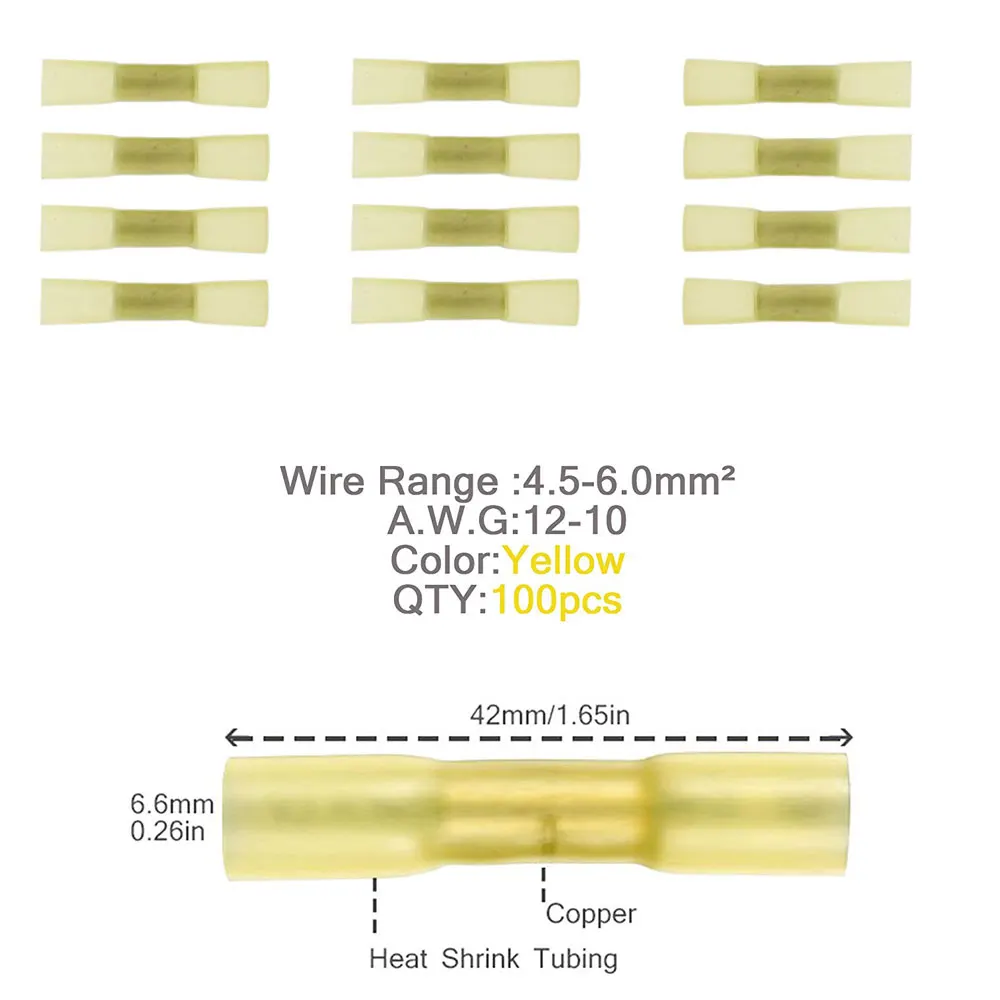 Изолированный термоусадочный соединитель для стыковой проволоки 100 шт. 12-10AWG