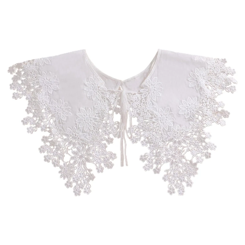 

Women Girls White Detachable Doll Fake Collar Shawl Wrap Hollow Out Floral Cross Embroidery Necklace Mini Cape Dickey