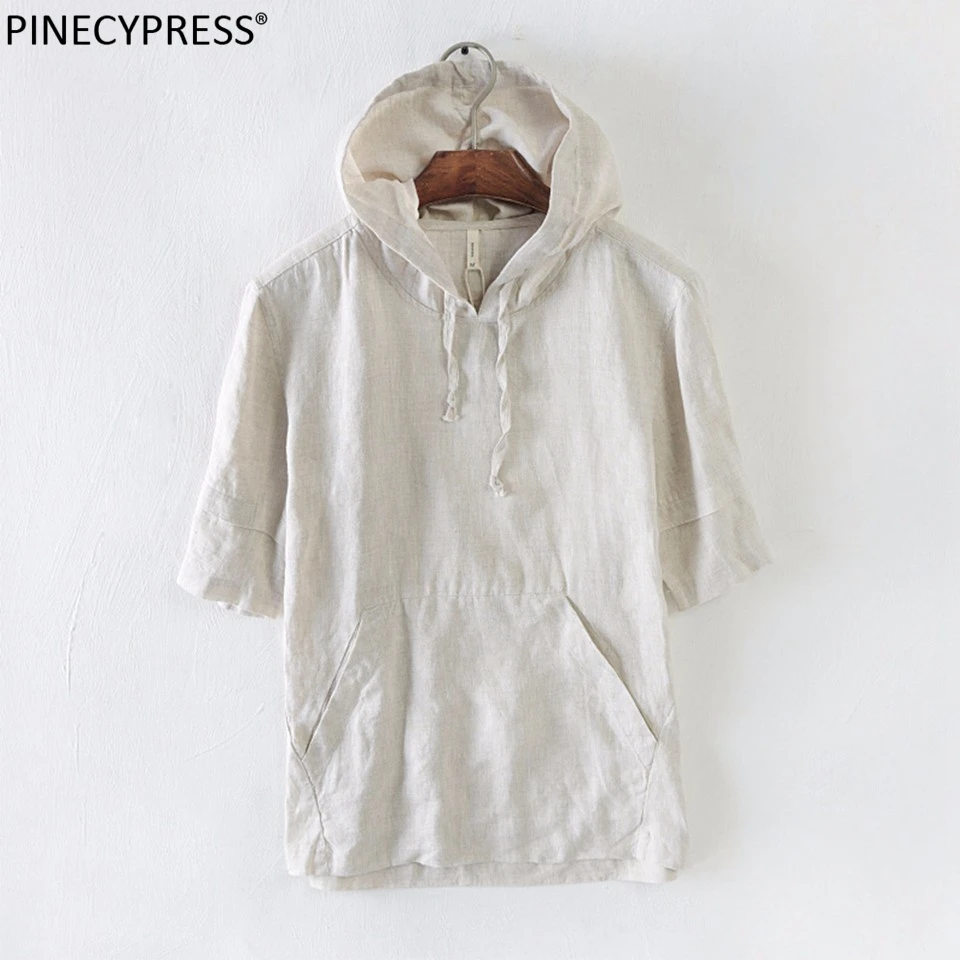 Мужская футболка с капюшоном из 100% льна летняя дышащая быстросохнущая