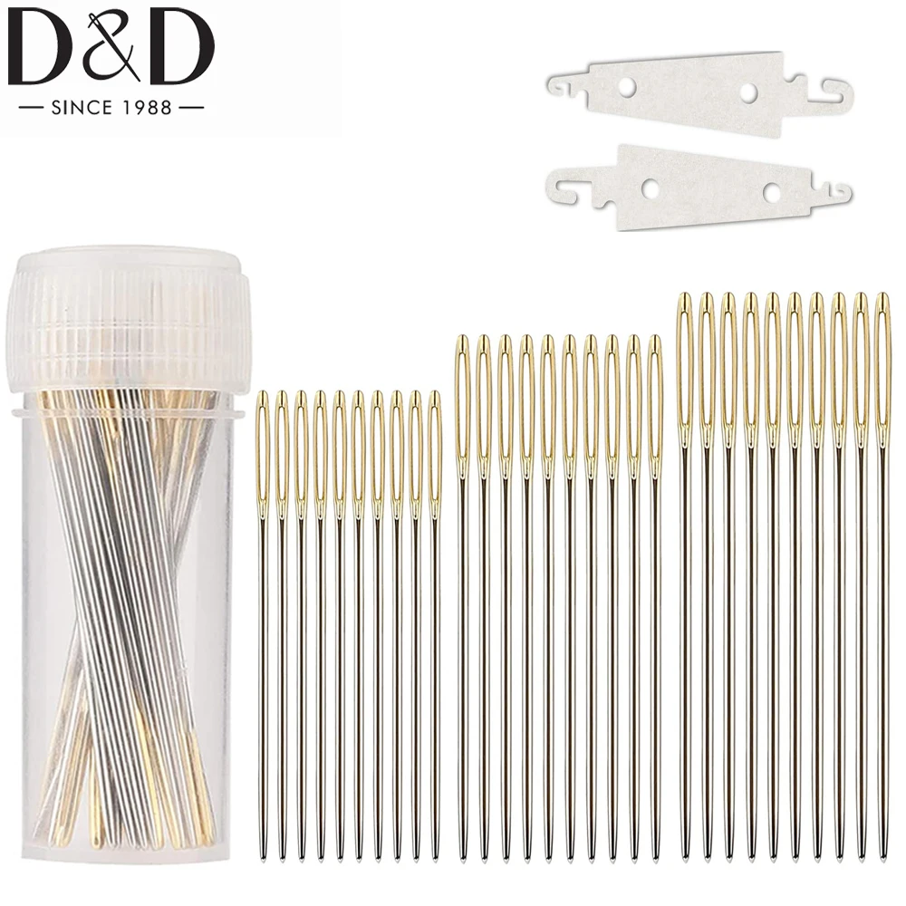 

D&D 30Pcs Hand Stitching Needles With 2pcs Metal threader Large Eye Sewing Needles for Cross Stitch Sewing Tools