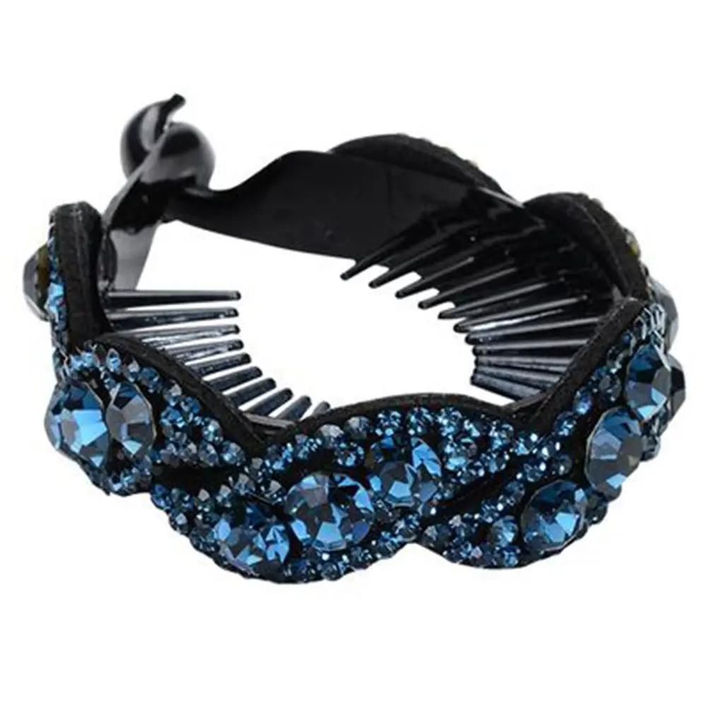 blue Fashion Rhinestone Leaves Shape Hair Clips Claws Women Ladies Hairpins Openwork Floral Crystal Bird Nest Barrette Headwear - Цвет: blue