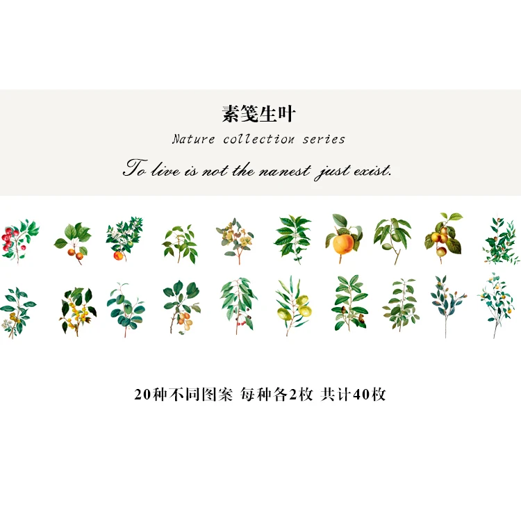 SuJianShengYe 40 шт./лот, кавайные канцелярские наклейки, натуральные, для путешествий, ручной работы, дневник, декоративные наклейки для мобильного телефона, скрапбукинг, сделай сам, наклейки для рукоделия - Цвет: SuJianShengYe