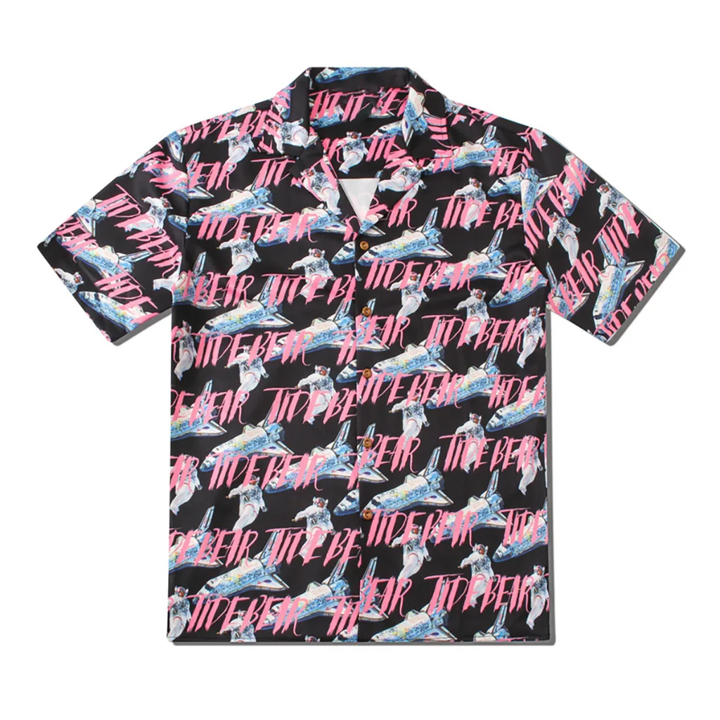 Мужская Летняя модная гавайская рубашка с коротким рукавом принтом космонавта