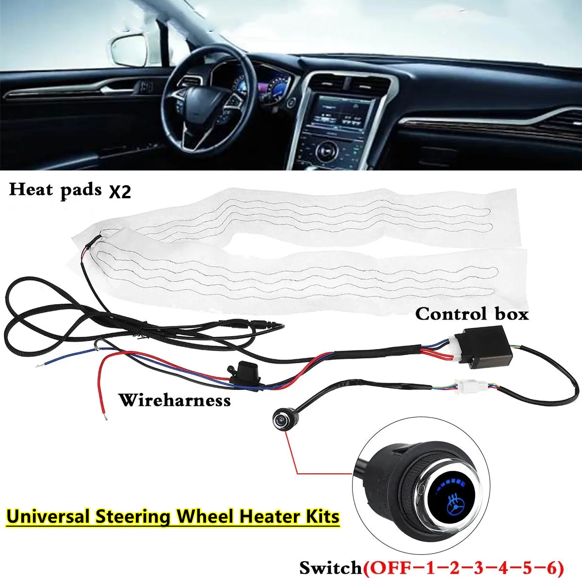 

Easy to install 6 Gear Round Switch Universal Flocking Heating Cloth Car Steering Wheel Heater Kits Car Heat Pads Adjustable