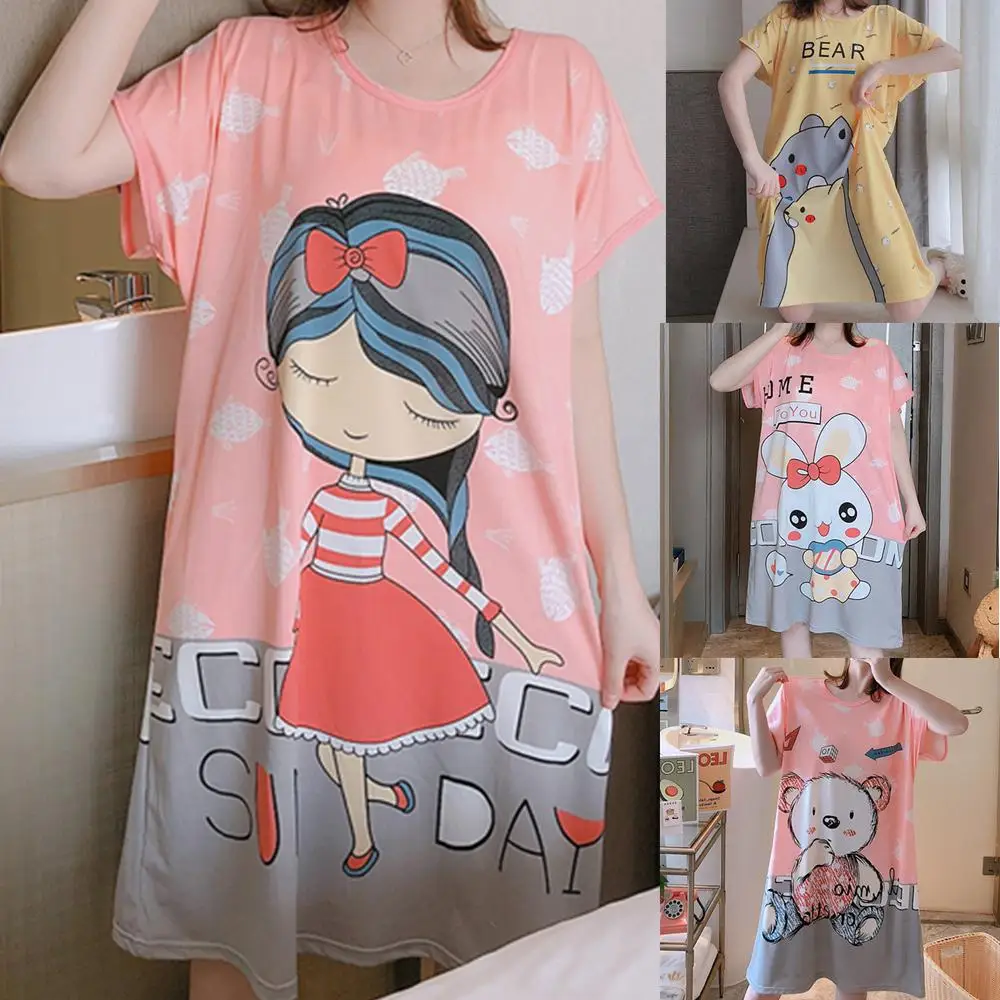 

Женская пижама с милым мультяшным принтом, ночная рубашка, Повседневная Свободная Пижама