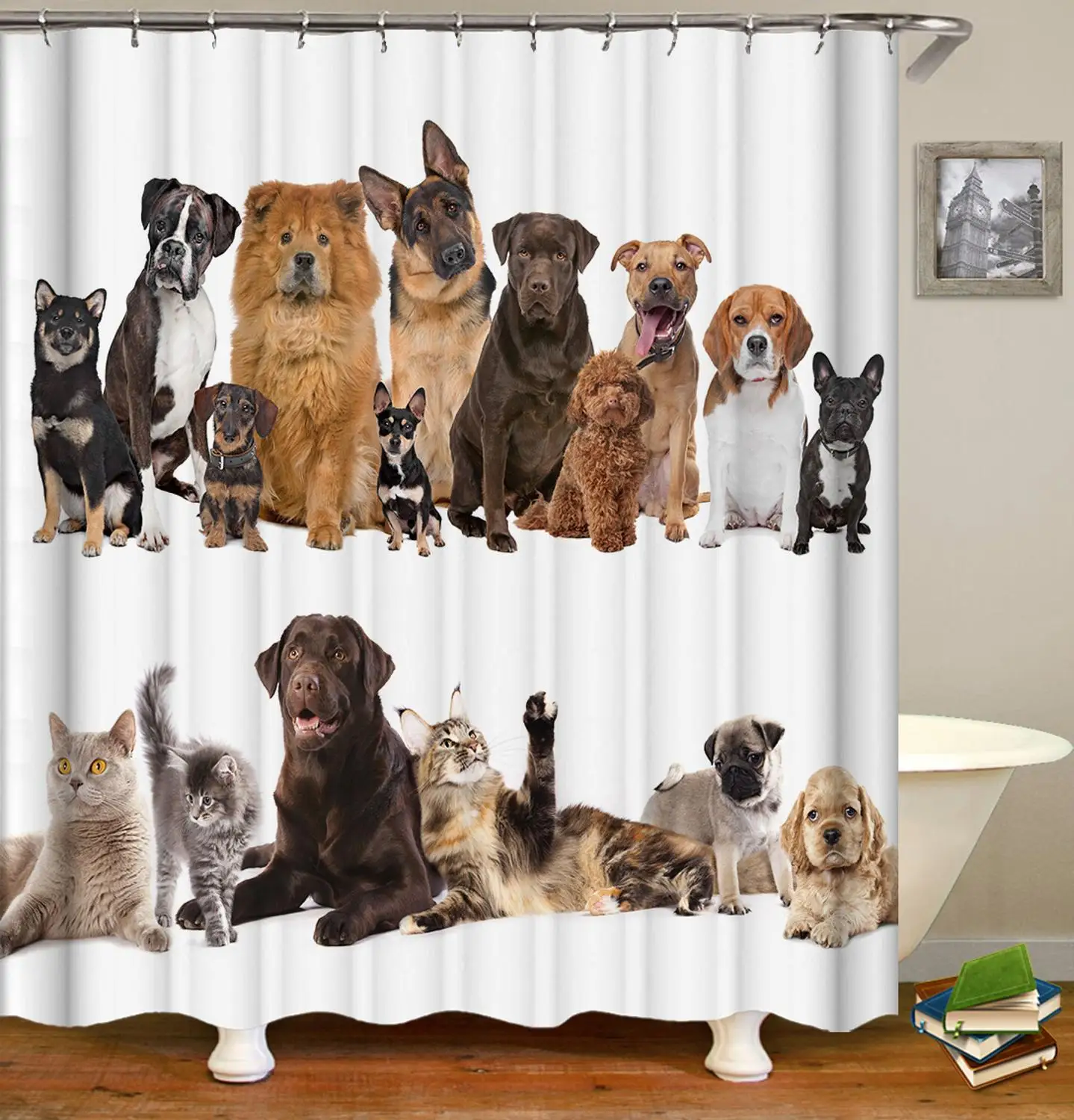 Animal Cat Dog Lion Bear Shower Curtain Waterproof Polyester Curtain Large 3D Blackout Curtain for Bathroom Home Decor 180x200cm
