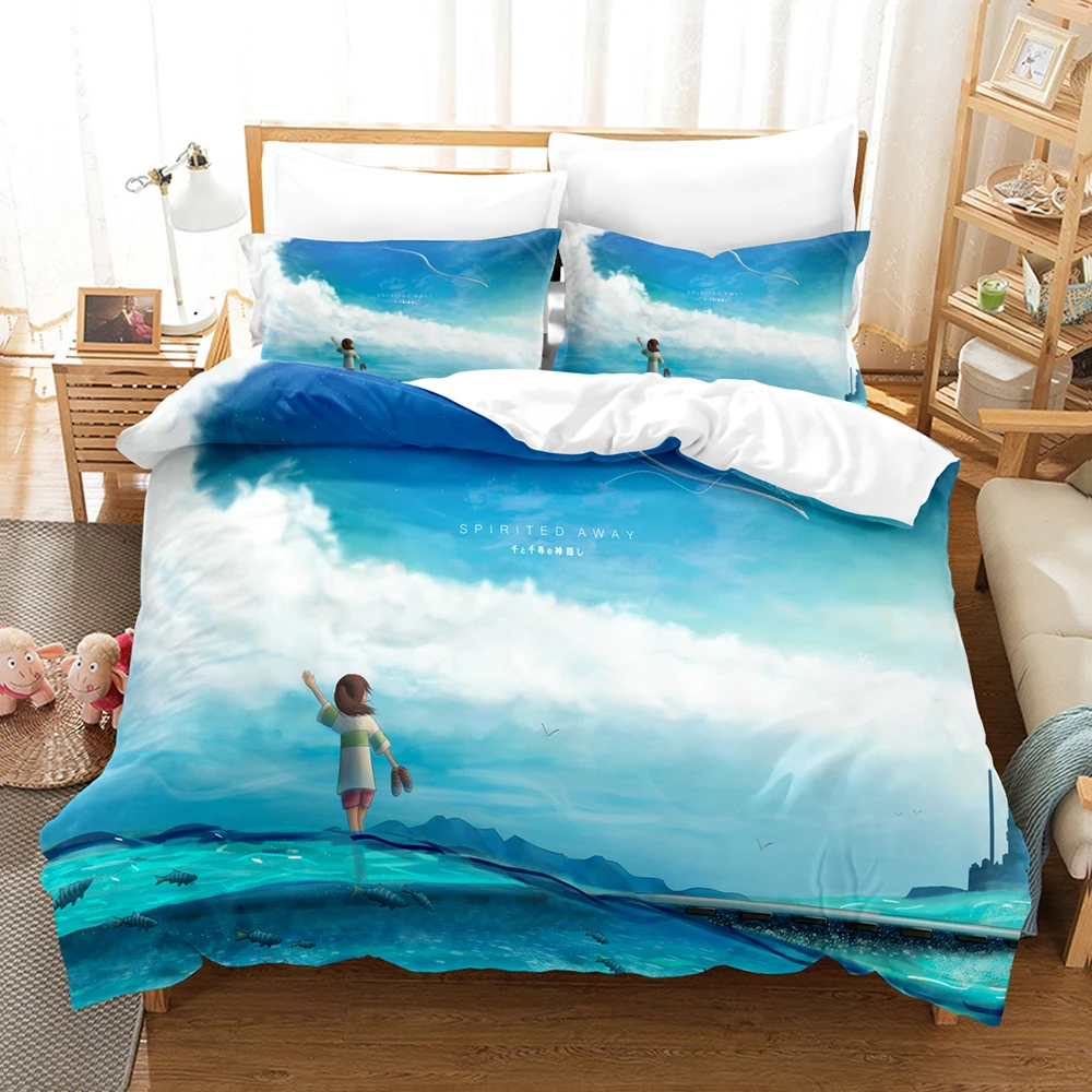 Spirited Away Bedding Set Japanese Anime Kids Gift Duvet Cover Comforter Bed Linen Queen King Single Size With Pillowcases | Дом и сад