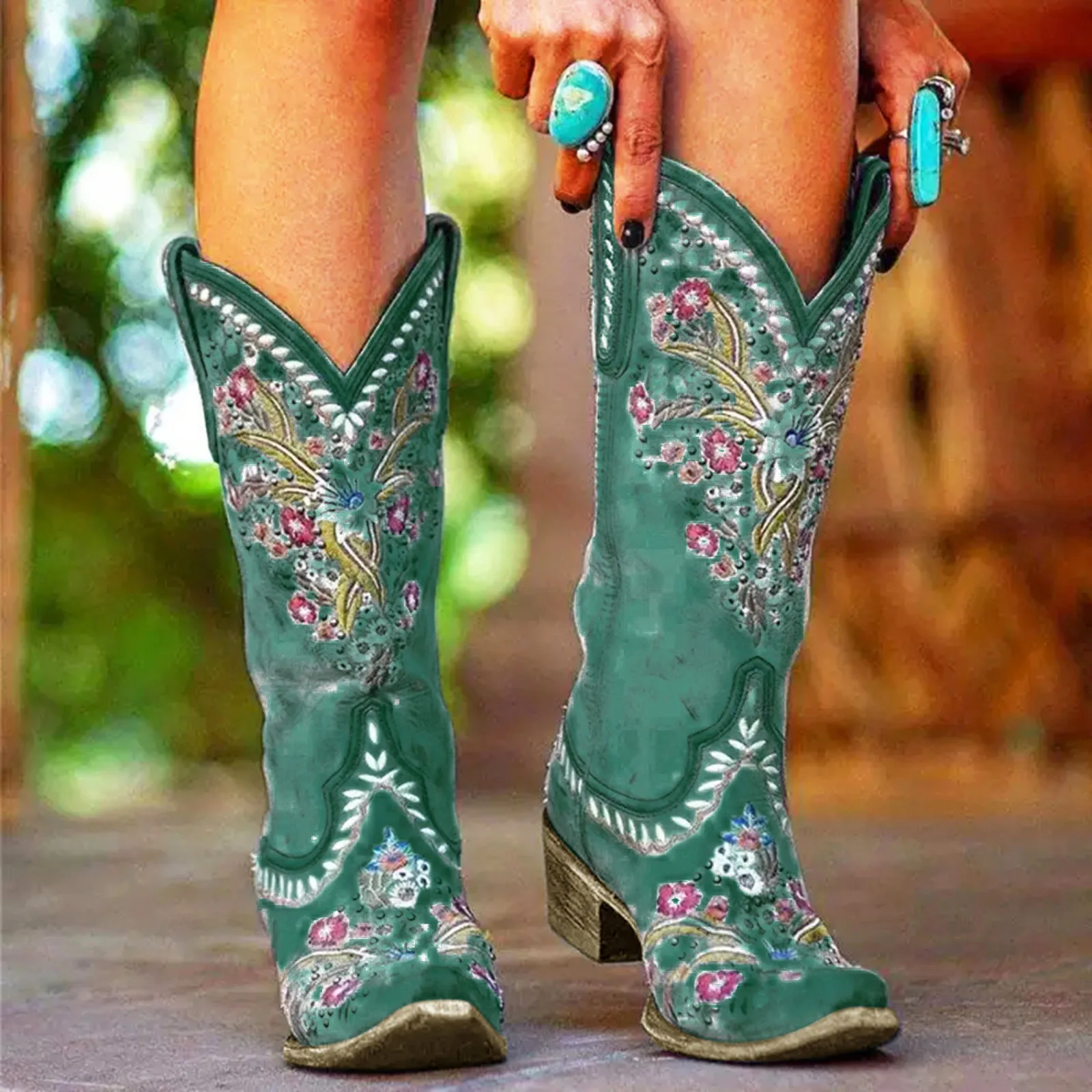 

Boots For Womens Plus Size Fashion Embroidered Vintage Cowgril Cowboy Western Knee High Boots Autumn Winter Casual Warm Shoes