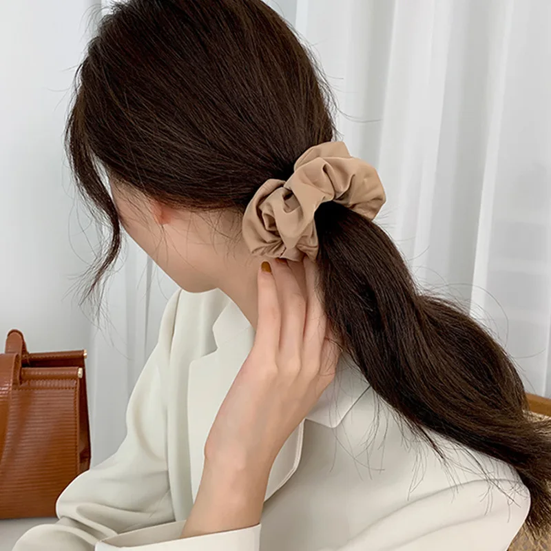 

2021 Pure Color Large Intestine Hair Ring Women Silk Scrunchie Elastic Handmade Multicolor Hair Band Ponytail Holder Headband