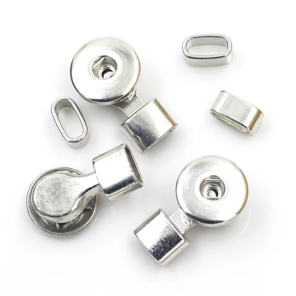 10Sets End Beads Cap Fit 18mm Snap Buttons Bracelets Necklaces Round Silver Tone Jewelry Making Charms Findings 3.1x1.9cm