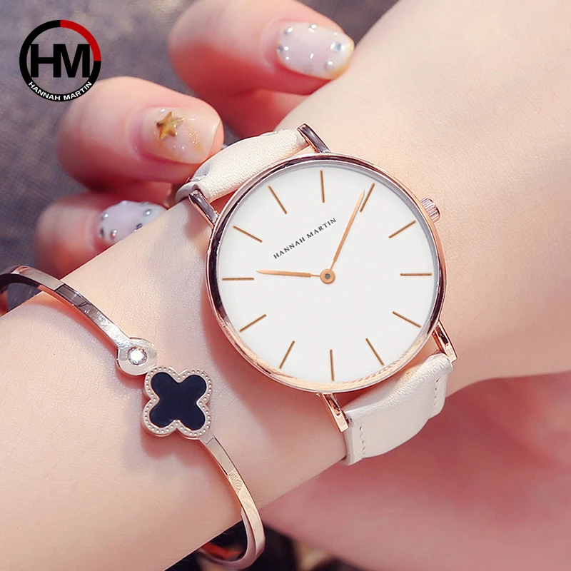 Relogio Feminino Hannah Martin Luxury Brand DW Style Women Watches Leather Band Rose Gold Waterproof Ladies Quartz Watch Clock | Наручные