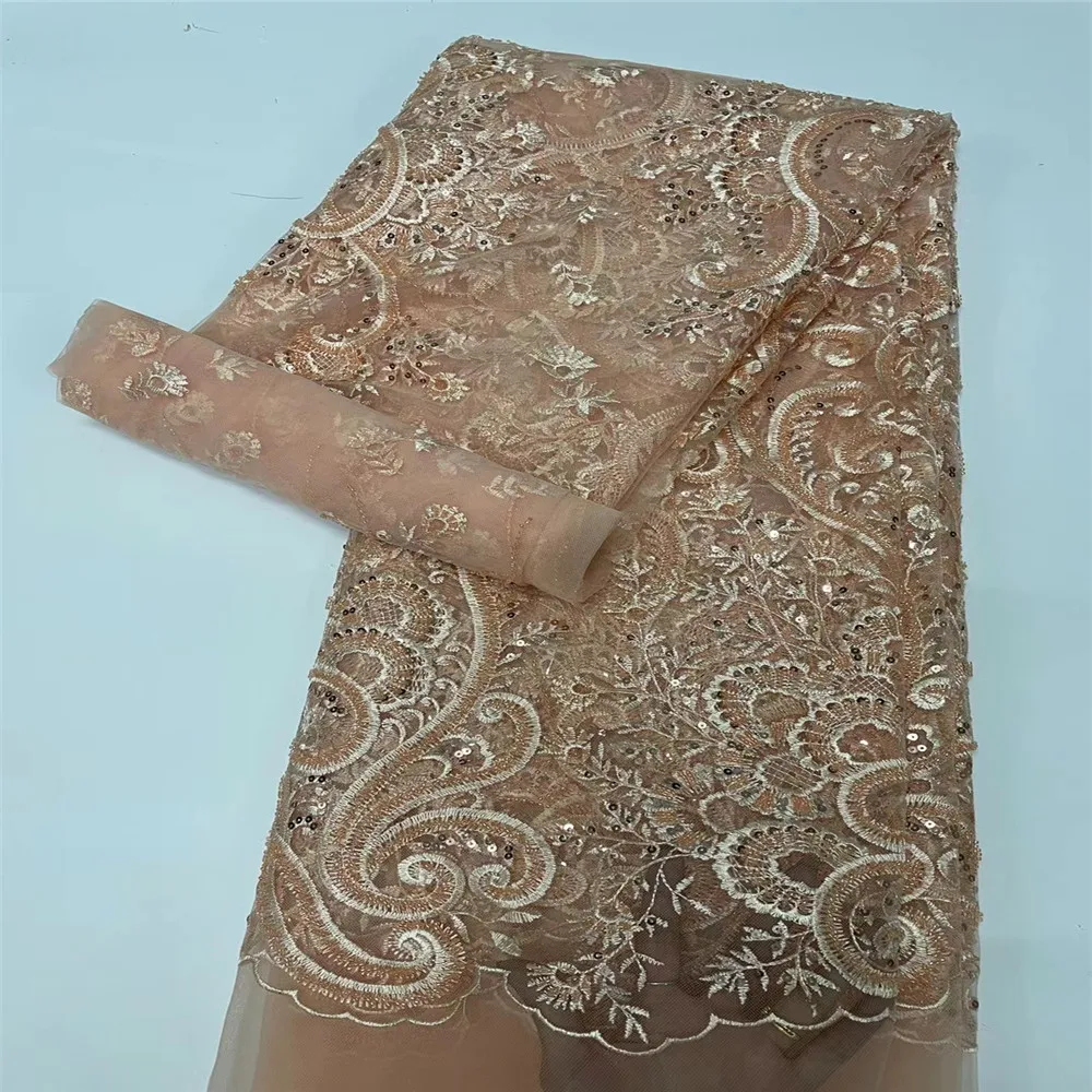 

Madison African Beaded Lace Fabric 2021 High Quality Lace Handmade Embroidery French Net Lace Fabric For Wedding Party