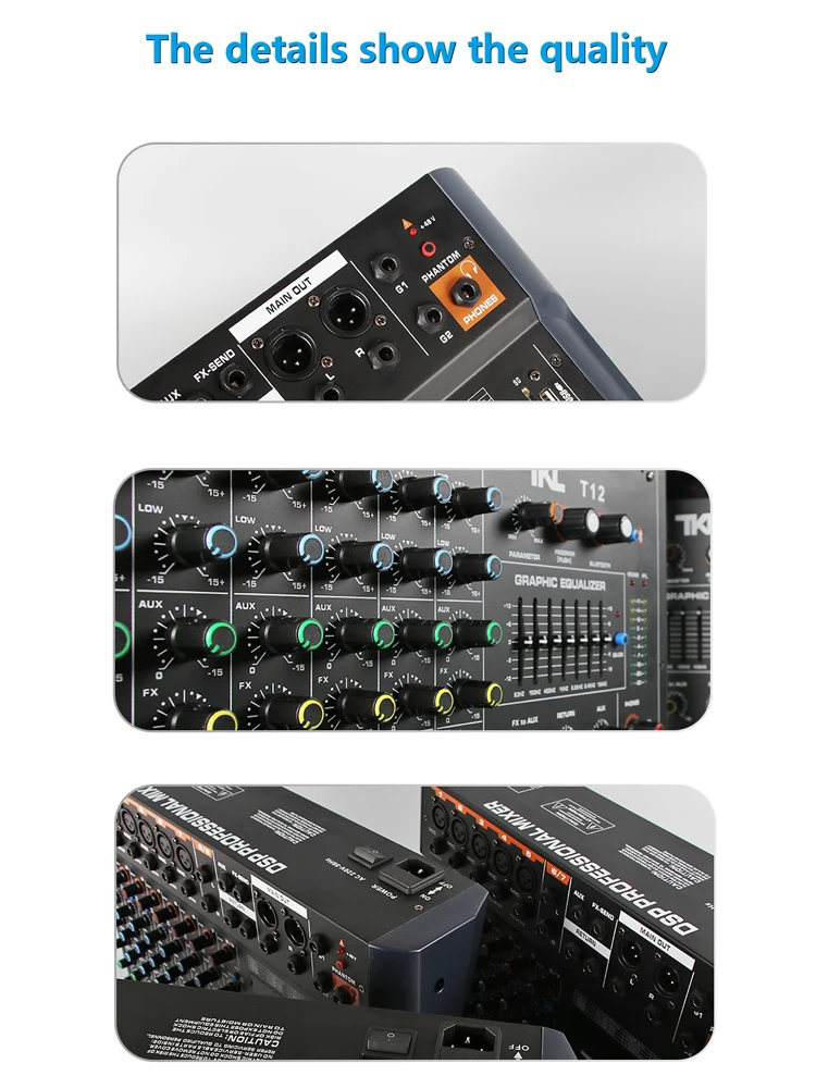 Профессиональный DJ микшер TKL 6 каналов bluetooth для караоке MP3 USB разъем 48 В фантомное