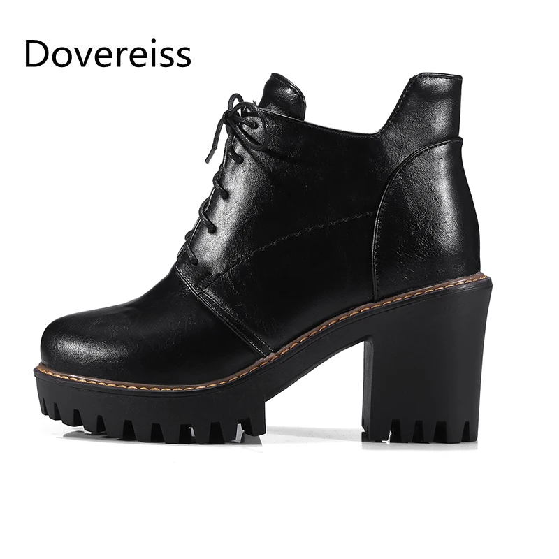 

Dovereiss Fashion Female boots Winter new Matin boots Chunky heels Round toe Cross tied brown sexy Elegant new big size43