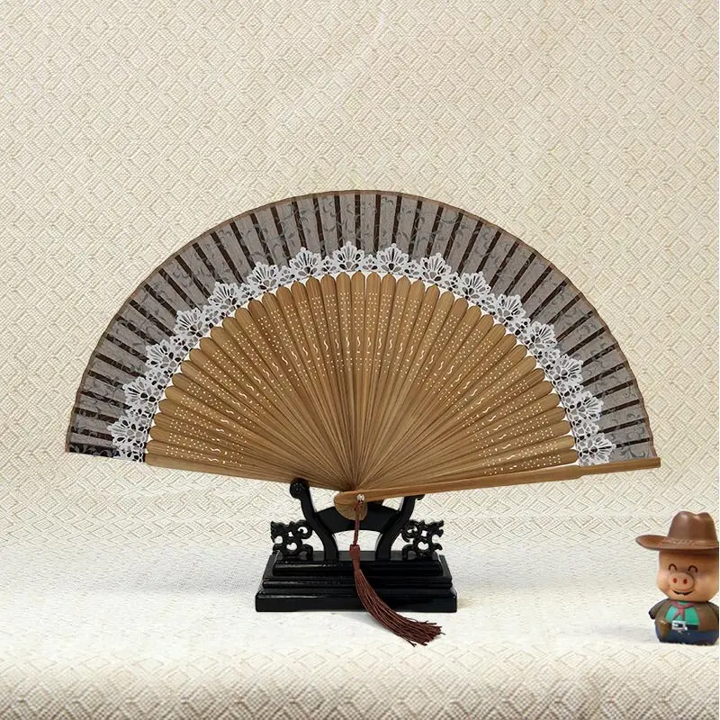 Китайский ручной вентилятор Складной японский для танцев кружевная шелковая