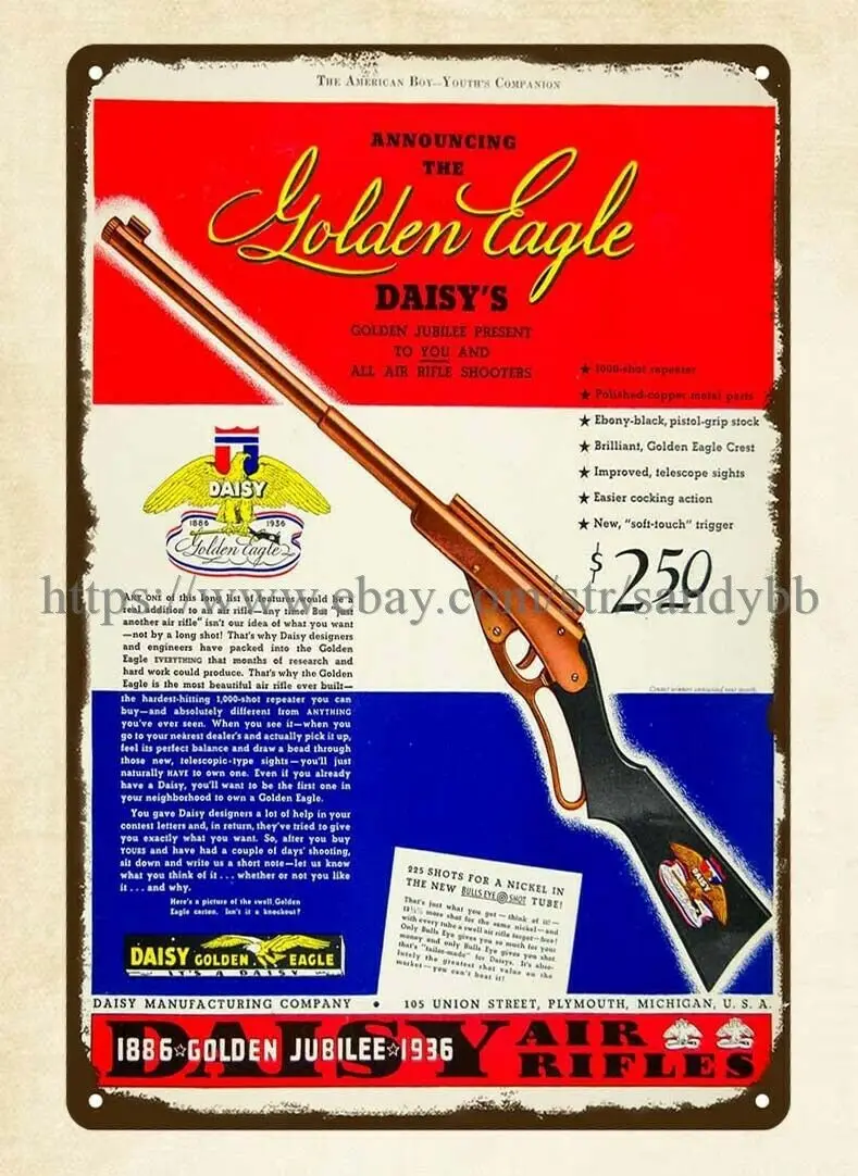 

metal kitchen signs 1936 Ad Daisy Air Rifle Toy Golden Eagle metal tin sign