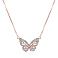 high quality elegant butterfly shine cubic zirconia 925 sterling silver ladies pendant necklace jewelry for women short chain