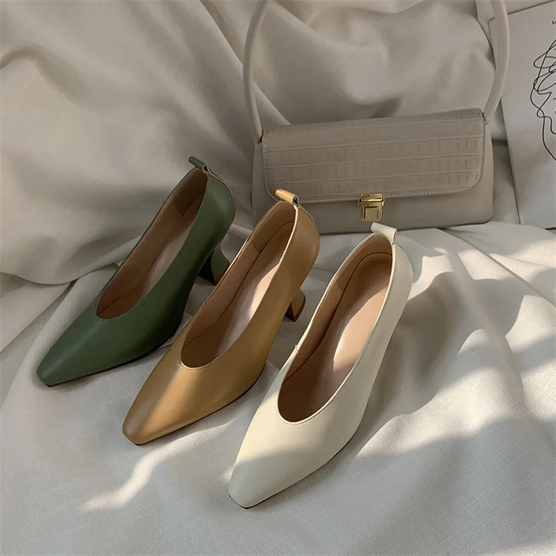 ANNYMOLI/туфли лодочки Женская обувь из натуральной кожи на высоком каблуке