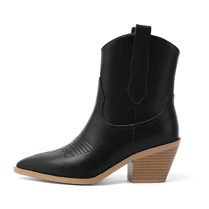 Женские ковбойские ботинки из искусственной кожи на танкетке с острым