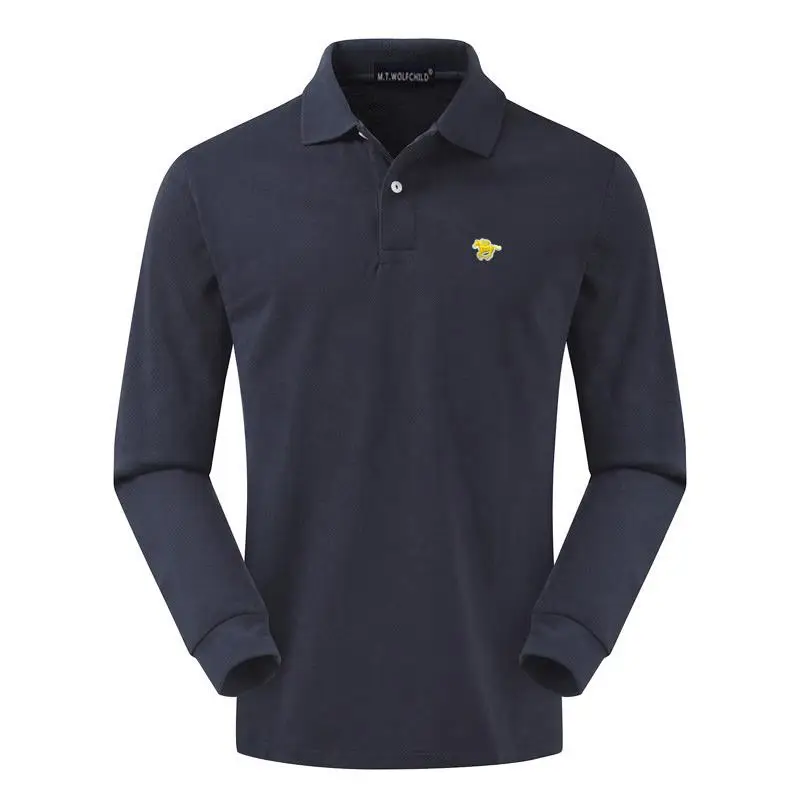 Модные брендовые мужские рубашки поло с длинным рукавом 100% хлопок однотонные
