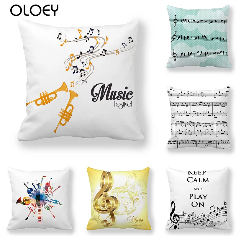 

Music Pattern Cushion Cover, Square Polyester Cushion Cover, Bedroom Cushion Cover, Home Hotel Decoration Cushion Cover 45x45cm.