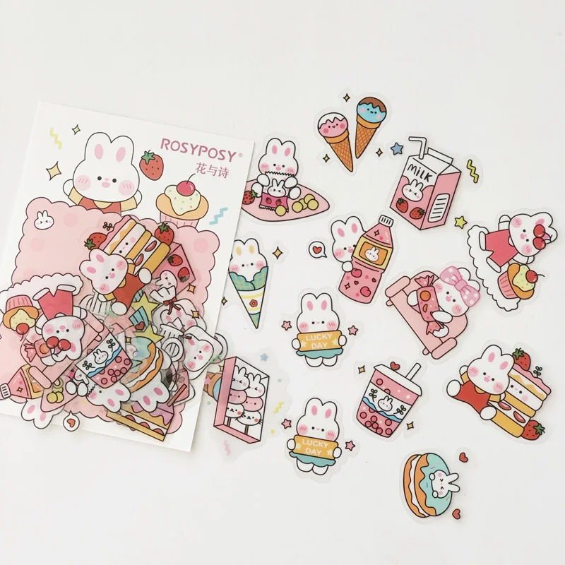 

40PCS /Pack Kawaii Rabbit Cake Ice Cream Sticker Notebook Computer DIY Decoration
