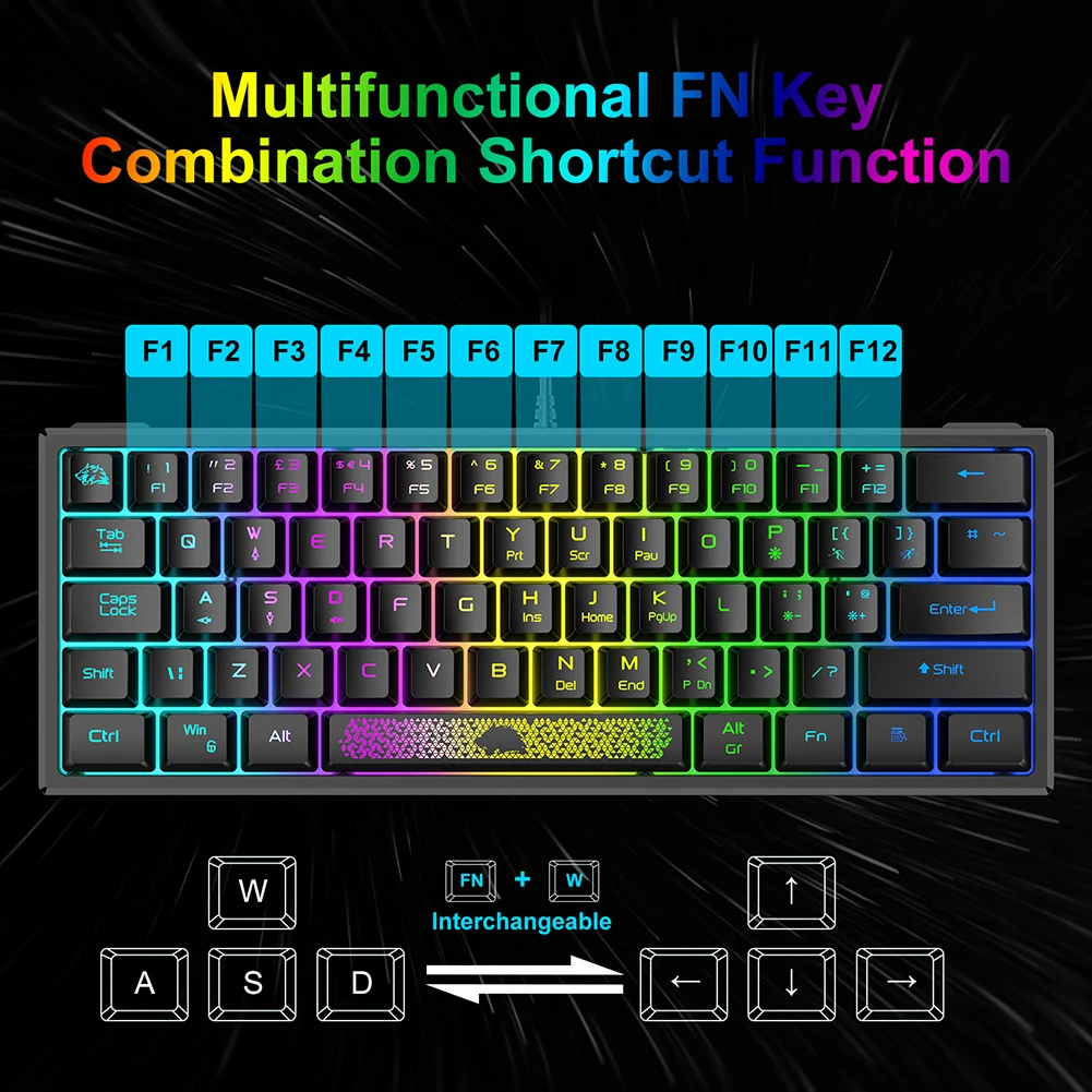 Клавиатура K61 игровая Механическая Проводная с RGB-подсветкой 62 клавиши - купить по