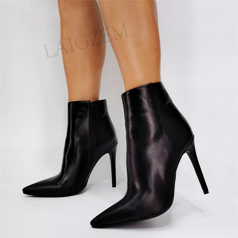 

Женские ботильоны на молнии сбоку DOBANER, черные ботинки из искусственной кожи на тонком высоком каблуке, ботинки ручной работы, большие разме...