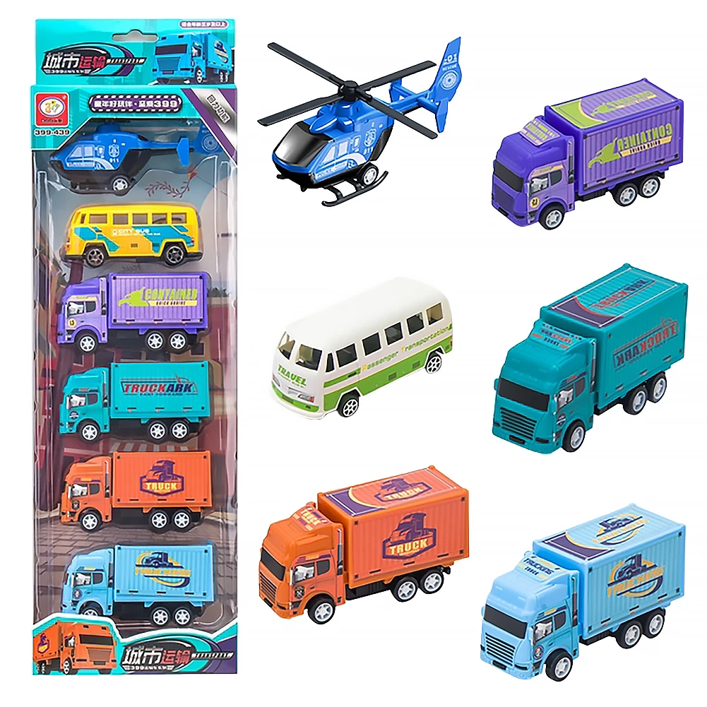 

6Pcs Car Model Toy Fire Truck Airplane Police Engineering Model for Boys Christmas Gift Diecast 1/64 Voiture Pull Back Car Toys