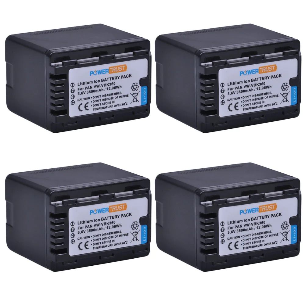 PowerTrust 1 шт. 3600 мА/ч, VW-VBK360 VW VBK360 VBK360 Батарея для цифрового фотоаппарата Panasonic HDC-HS80 SD40 SD60 SD80 SDX1 SDR-H100 HS60 HS80 H85 H95 - Цвет: 4x Battery