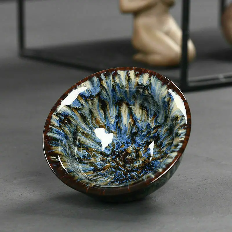 China porcelain DEHUA fambe Tenmoku glaze tea cup bowl JIANZHAN Blue