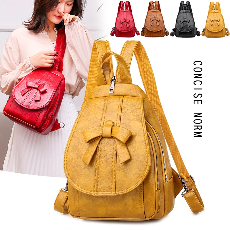 Женский рюкзак из вощеной кожи многофункциональная нагрудная сумка с бантом