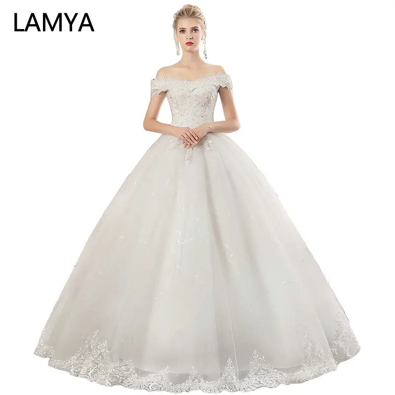 

Свадебные платья LAMYA с открытыми плечами, кружевное длинное свадебное платье, элегантные свадебные платья с вырезом лодочкой, свадебные пла...