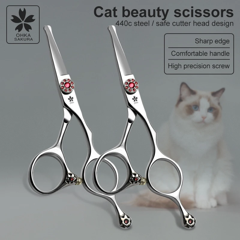 Cat straight scissors cat hair cutting artifact hair trimming beauty direct tooth scissors 4.5 inch shaving scissors special sci