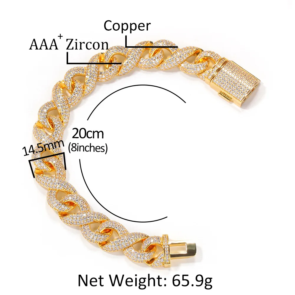 

Медный инкрустированный цирконием мужской золотой браслет в стиле хип-хоп геометрический браслет ледяной кубинский ювелирный браслет цеп...
