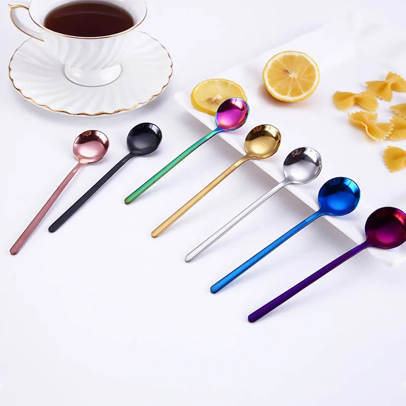 

Coffee Spoon Mug Cup 13cm/17cm Round Shape Dinnerware Stainless Steel Dessertspoon Stirrers Accessories Kitchen Gadgets
