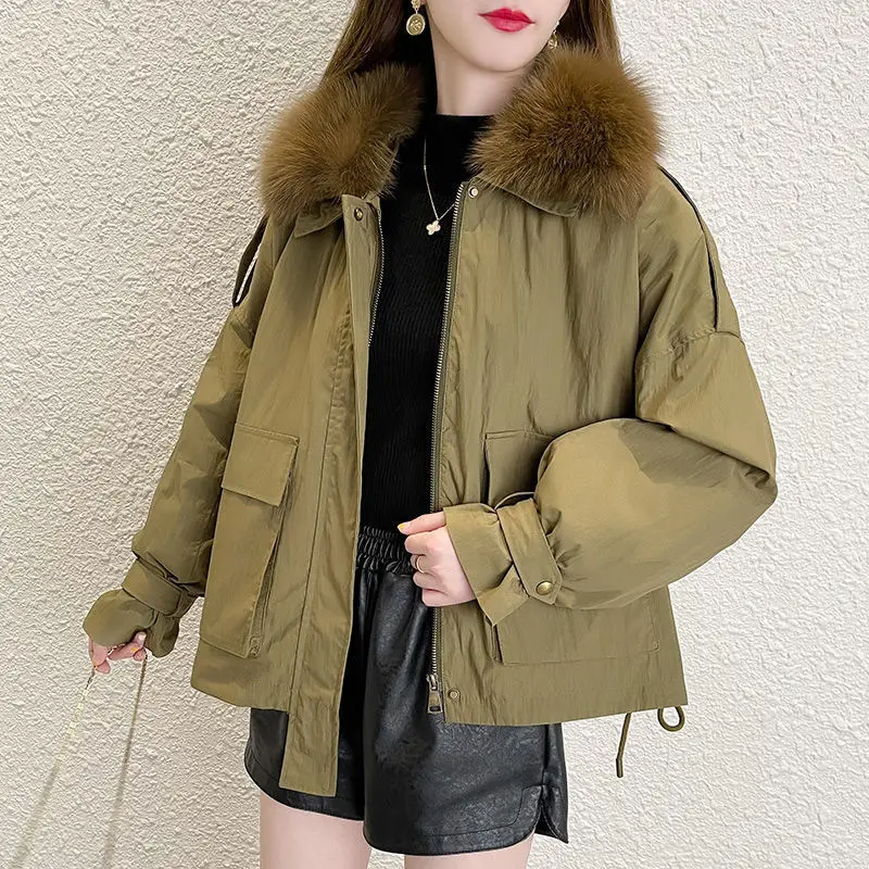 

Dark Green OL Commuter Parker Women 2021 Winter New Rabbit Hair Detachable Liner Fox Hair Neck Fashion Thick Warm Fur Coat