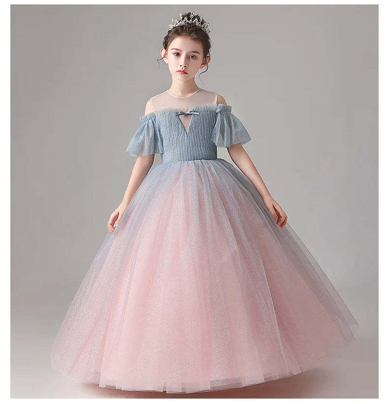 Блестящее платье с цветочным узором для девочек на свадьбу Драпированное Платье