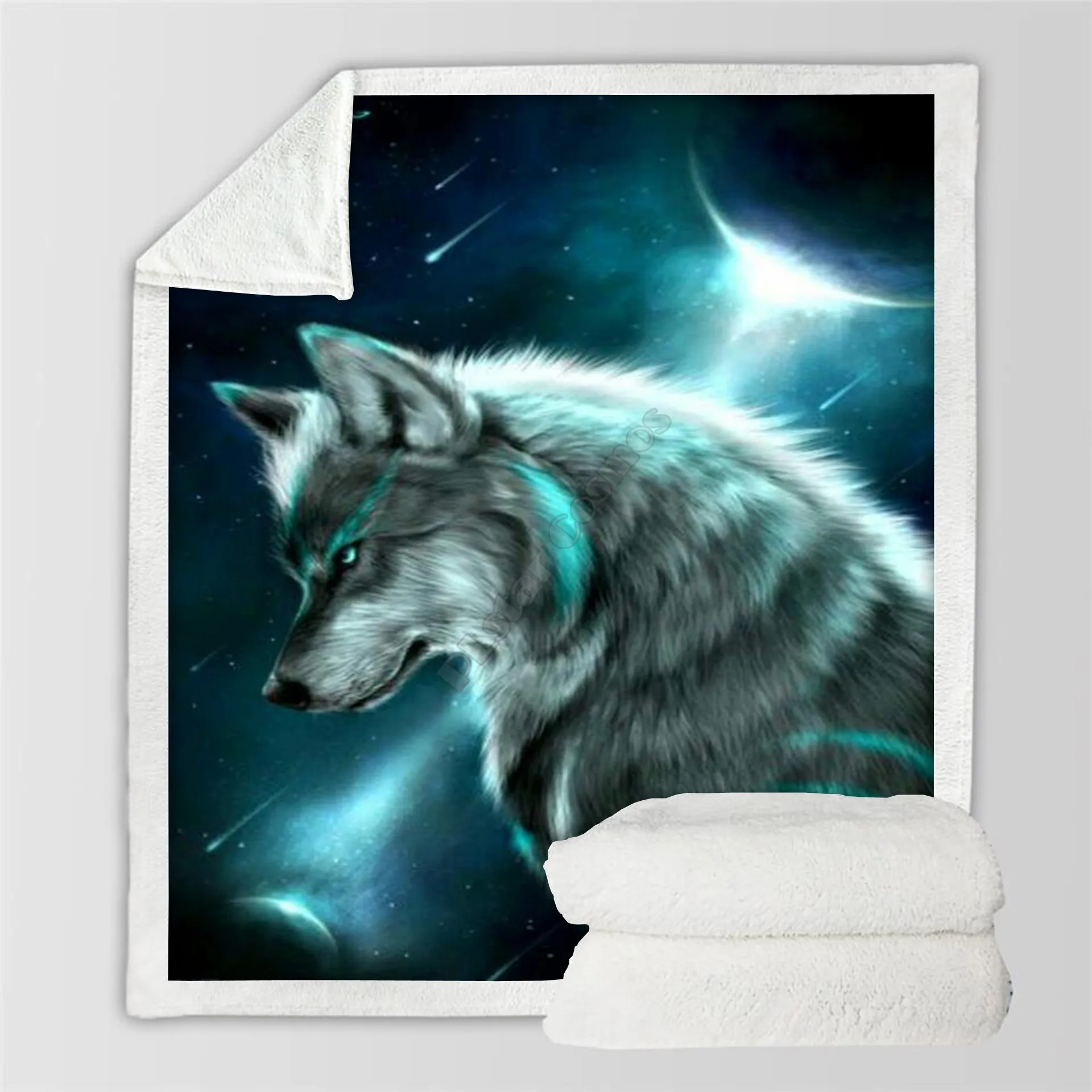 

Plstar Cosmos Monn Wolf Fleece Blanket 3D print Sherpa Blanket on Bed Home Textiles Dreamlike style-2