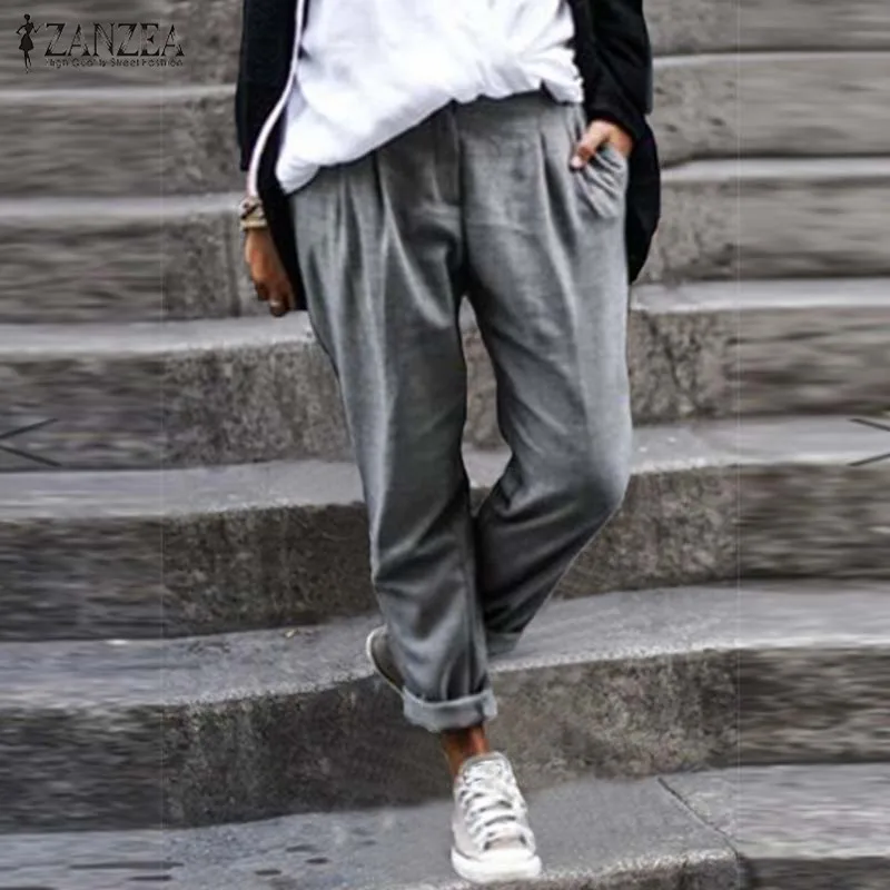 Брюки-султанки ZANZEA Женские однотонные повседневные длинные штаны из хлопка и