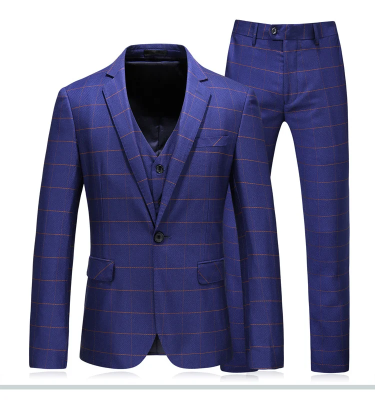 

2019 синий итальянский стиль смокинг 3 штуки мужские костюмы высокого качества фитнес с отворотом бизнес мужской модный офисный костюм пиджа...