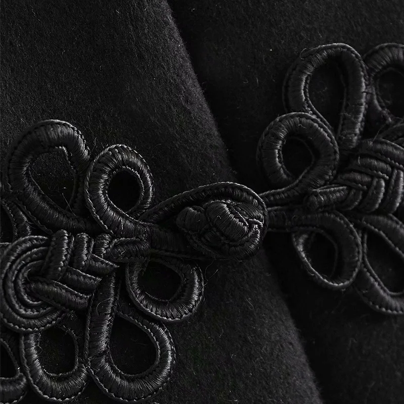 

Vintage Winter Long Sleeve Wool Coat Single-Breasted Women Turn Down Collar Long Thick Warm Jacket Pockets Casual Outerwear