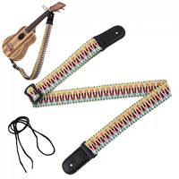 adjustable colorful ukulele cotton strap belt 75 130cm embroidery weaving style ukelele strap with soft genuine leather head