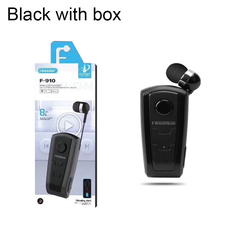 Black with box Настоящие Fineblue F910 Беспроводная bluetooth-гарнитура в ухо Вибрационный оповещение о ношении клип наушник Hands-Free для смартфонов - Цвет: Black with box