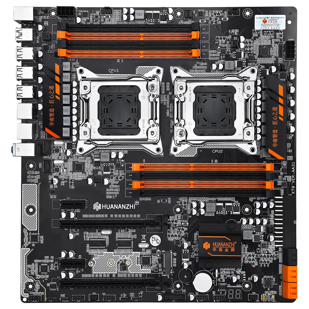 HUANANZHI X79 8D Материнская плата Intel Dual CPU LGA 2011 E5 2689 2670 V2 DDR3 1333/1600/1866 МГц 256 ГБ M.2 NVME SATA3 USB3.0